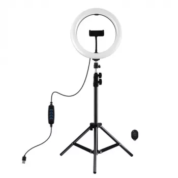 PULUZ 26cm LED gredzena gaisma ar statīvu līdz 1.1m un tālruņa turētāju, USB barošana