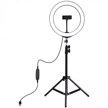 PULUZ LED Ring Light 26cm ar Tripod Statīvu līdz 1.1m un Telefona Turētāju, USB