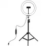 PULUZ LED Ring Light 26cm ar Tripod Statīvu līdz 1.1m un Telefona Turētāju, USB