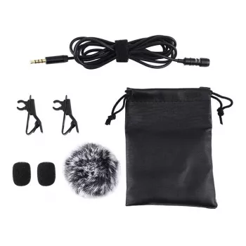 PULUZ PU424 Lavaljē mikrofons 1.5m 3.5mm TRRS Omnidirectional Kondensatora Clip-on Mikrofons viedtālruņiem, DSLR kamerām, klēpjdatoriem - Melns
