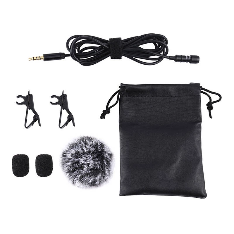 PULUZ PU424 Lavaljē mikrofons 1.5m 3.5mm TRRS Omnidirectional Kondensatora Clip-on Mikrofons viedtālruņiem, DSLR kamerām, klēpjdatoriem - Melns