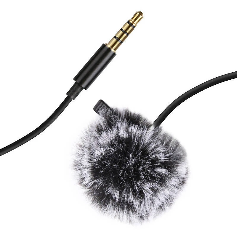 PULUZ PU424 Lavaljē mikrofons 1.5m 3.5mm TRRS Omnidirectional Kondensatora Clip-on Mikrofons viedtālruņiem, DSLR kamerām, klēpjdatoriem - Melns