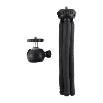 PULUZ PU435 Mini Octopus Tripod Elastīgs un liekams statīvs ar 360° lodveida galvu un tālruņa turētāju viedtālruņiem, kompaktajām kamerām, darbības kamerām, mazām bezspoguļa kamerām, maksimālā slodze 1.2 kg, melns