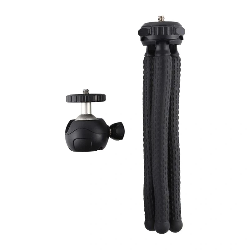 PULUZ PU435 Mini Octopus Tripod Elastīgs un liekams statīvs ar 360° lodveida galvu un tālruņa turētāju viedtālruņiem, kompaktajām kamerām, darbības kamerām, mazām bezspoguļa kamerām, maksimālā slodze 1.2 kg, melns