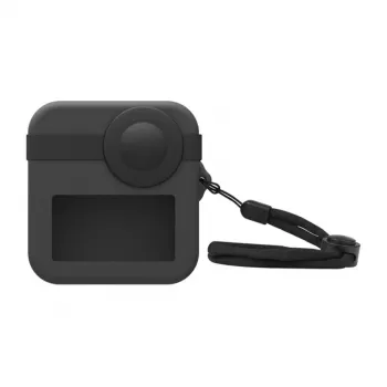 PULUZ PU454B silikona maciņš GoPro Max ar objektīva vāciņu un plaukstas siksnu, melns