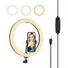 PULUZ PU656B 10 collu LED gredzenveida gaisma ar telefona turētāju un statīvu, 12W, 3000K-6500K, USB barošana, tiešraidei, TikTok, YouTube, grimam, fotografēšanai