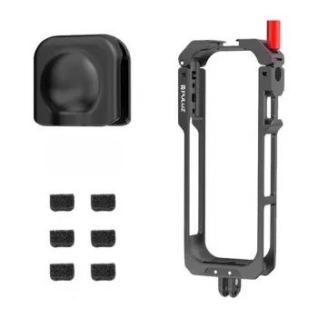 PULUZ PU759B Alumīnija sakausējuma aizsargbūris Insta360 X5 darbības kamerai ar 1/4 collu-20 vītnēm un aukstā apavu stiprinājumu