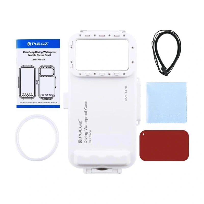Puluz PU9100W Ūdensnecaurlaidīgs Maciņš (45m) USB-C Viedtālruņiem – Zemūdens Fotogrāfija un Video (Balts)