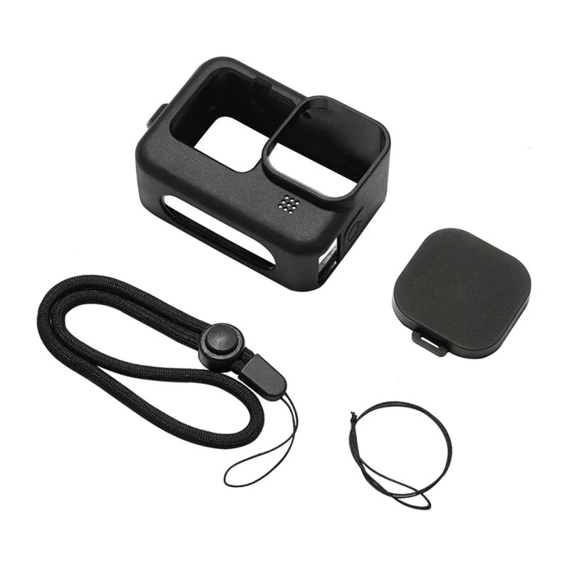 PULUZ Silikona maciņš GoPro HERO12, HERO11, HERO10, HERO9 Black ar objektīva vāciņu un siksniņu (melns)