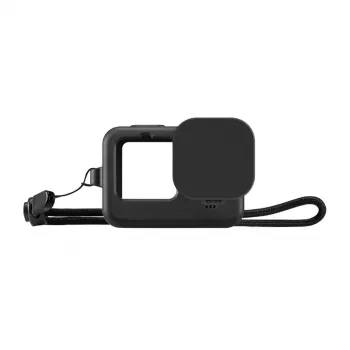 PULUZ Silikona maciņš GoPro HERO12, HERO11, HERO10, HERO9 Black ar objektīva vāciņu un siksniņu (melns)