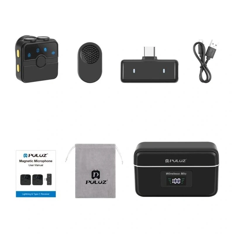 PULUZ SmartLink WS300 2.4GHz divu bezvadu lavalier mikrofonu sistēma ar trokšņu samazināšanu, 100m diapazons, USB-C uzlāde