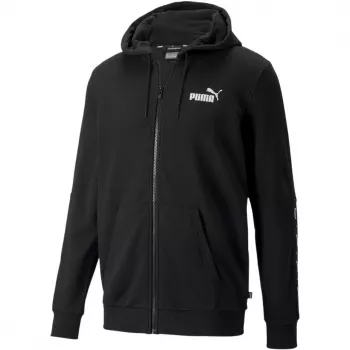 PUMA ESS+ Tape pilna rāvējslēdzēja džemperis ar kapuci TR melns 848768 01 vīriešu flīsa jaka ar līmlentēm piedurknēs