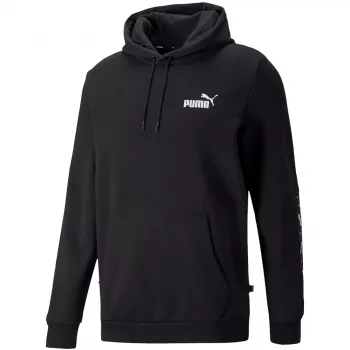 PUMA ESS+ Tape Hoodie FL vīriešu flīsa džemperis ar kapuci melns