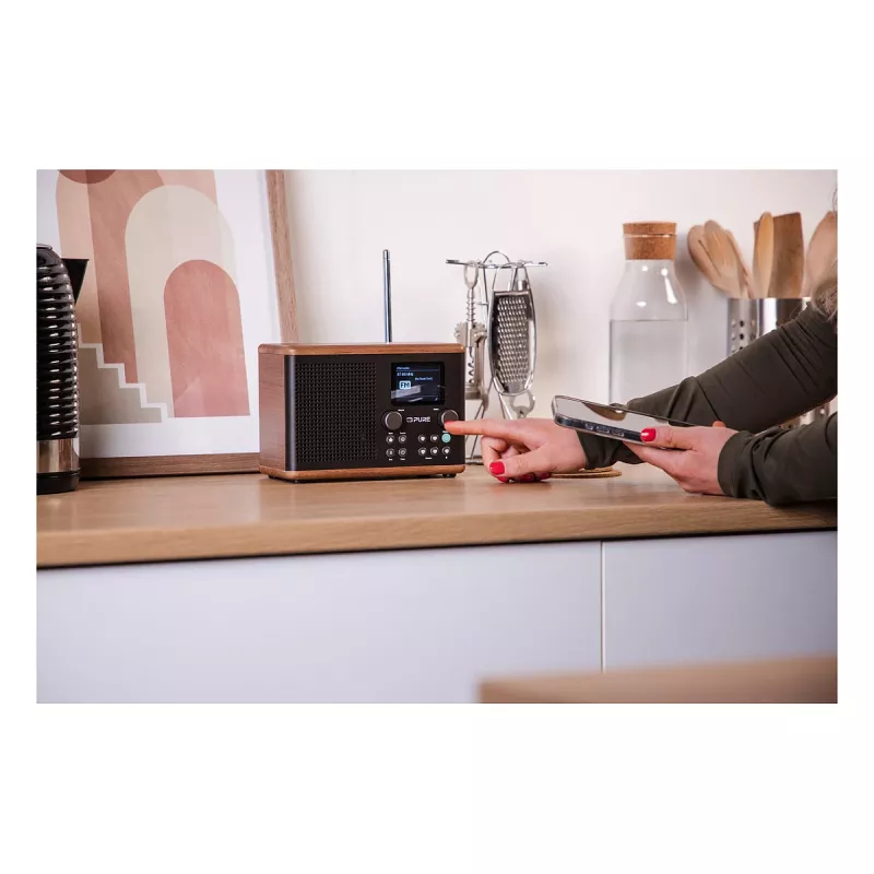 Pure Classic H4 DAB+ FM Radio ar Bluetooth 5.3, Coffee Black/Walnut, 10W