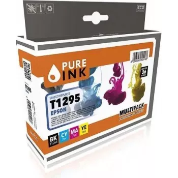 PURE INK pārstrādātas 4 iepakojuma tintes kasetnes Epson T1295 (melna, ciāna, fuksīna, dzeltena) ar mikroshēmu EPST1295MP4