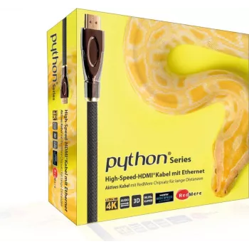 PYTHON GC-M0022 20m aktīvs ātrgaitas HDMI kabelis ar Ethernet, 4K2K/UHD, Redmere mikroshēma, apzeltīti kontakti, OFC, neilona pinums, melns