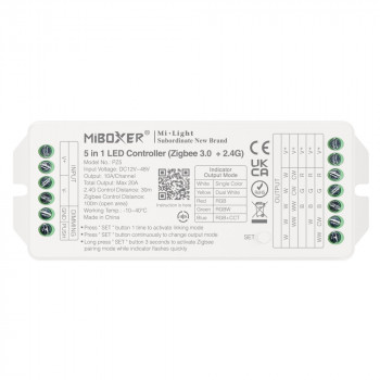MiBoxer PZ5 LED kontrolieris „5 vienā“, Zigbee 3.0 + 2,4 GHz RF, 12–48 V, 20 A