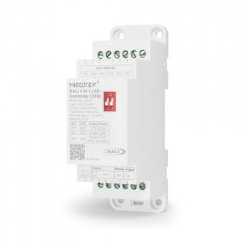 MiBoxer DL2-T DALI-2 DT8 LED kontrolieris, 3 režīmi, DIN sliedei, 12–48 V DC