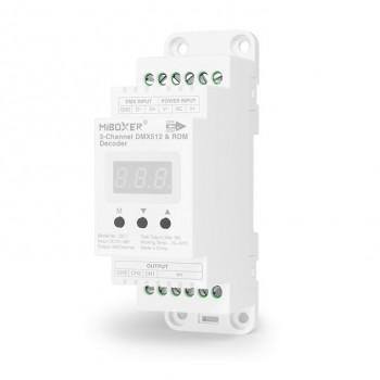 MiBoxer D3-T 3 kanālu DMX512/RDM LED dekoders, DIN sliedei, 12–48 V DC