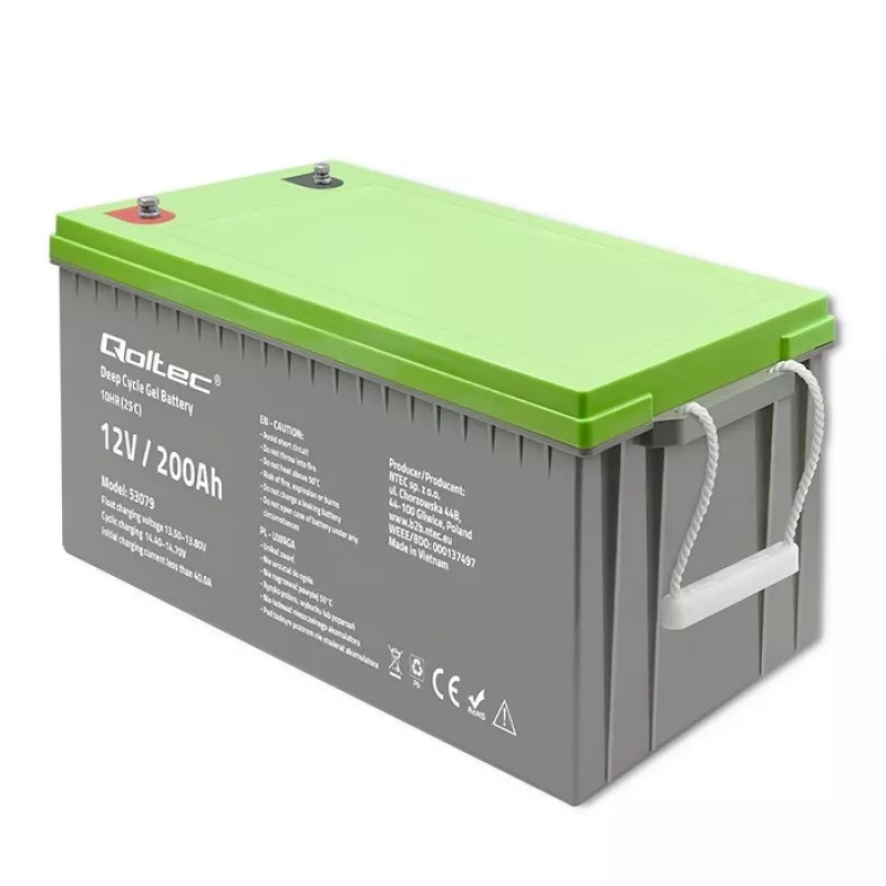 Qoltec 53079 dziļā cikla gēla akumulators 12V 200Ah (62,5kg)