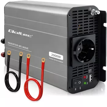 Qoltec Modificēta sinusoidālā sprieguma invertors 12V uz 230V 1000W/2000W ar USB - saderīgs ar LiFePO4, GEL, AGM