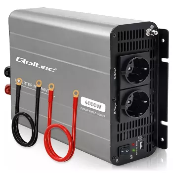Qoltec Modificēta sinusoidāla sprieguma invertors 12V uz 230V 2000W/4000W ar USB, saderīgs ar LiFePO4 GEL AGM