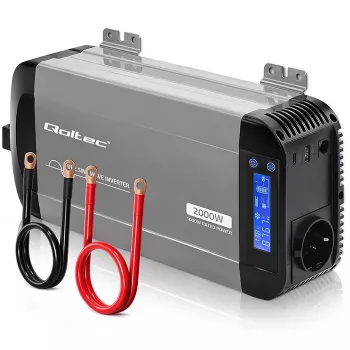 Qoltec tīrā sinusoidālā sprieguma invertors 12V uz 230V 1000W/2000W ar LCD, USB, USB-C, saderīgs ar LiFePO4/GEL/AGM