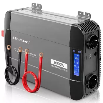 Qoltec tīrā sinusoidālā sprieguma invertors 12V uz 230V 1500W/3000W ar LCD USB USB-C LiFePO4 GEL AGM akumulatoriem