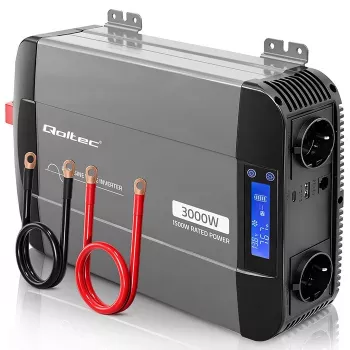 Qoltec tīrā sinusoidālā sprieguma invertors 12V uz 230V 1500W/3000W ar LCD USB USB-C LiFePO4 GEL AGM akumulatoriem
