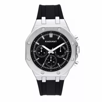 RADIANT RA651704 Vīriešu analogais kvarca pulkstenis – 44mm nerūsējošā tērauda, melns ciparnīca, sudraba aproce