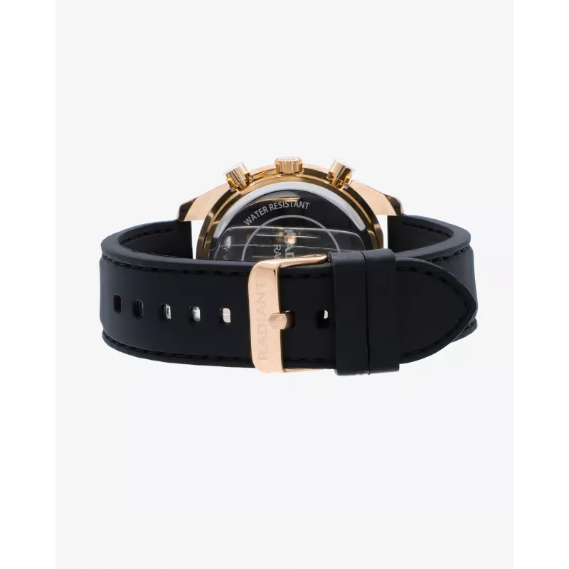 RADIANT RA668709 Vīriešu analogais kvarca rokas pulkstenis 44mm melns ciparnīca ādas siksna