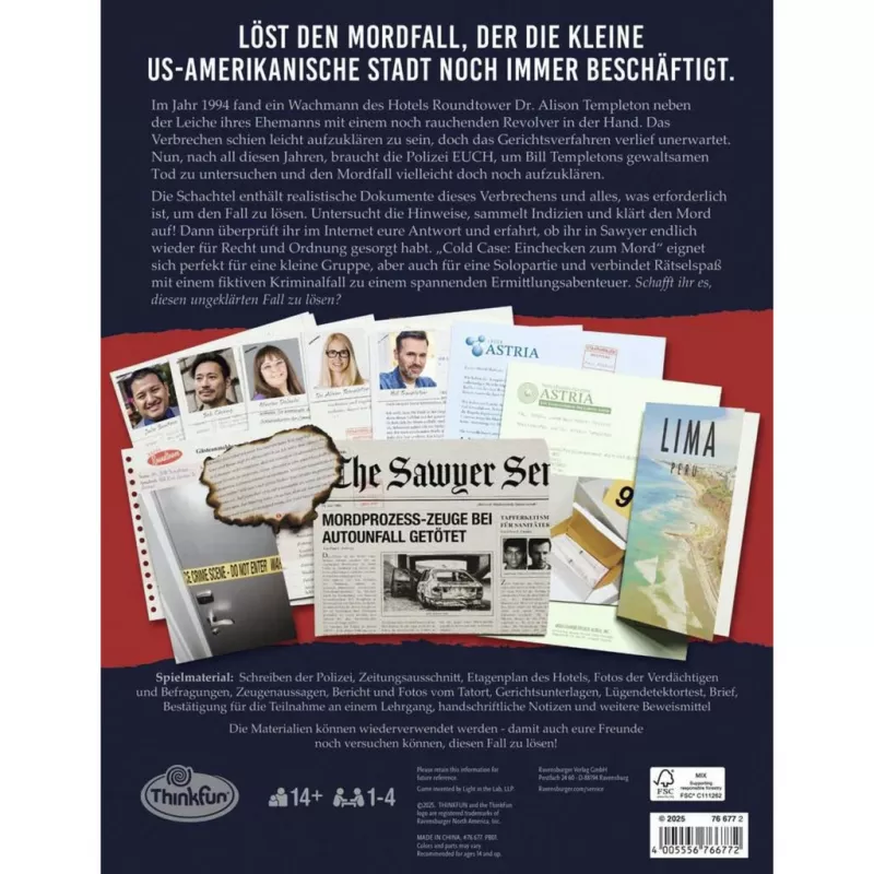 RAVENSBURGER Cold Case: Einchecken zum Mord kooperatīva detektīvspēle