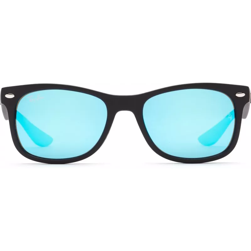Ray-Ban Junior RJ9052S100S55 Saulesbrilles - Spīdīgs Melns Rāmis, Gaiši Zils Spoguļstikls, 48mm