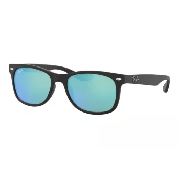 Ray-Ban Junior RJ9052S100S55 Saulesbrilles - Spīdīgs Melns Rāmis, Gaiši Zils Spoguļstikls, 48mm