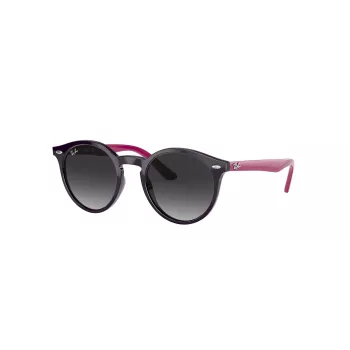 Ray-Ban Junior RJ9064S70218G Bērnu saulesbrilles, apaļas, caurspīdīgs rozā rāmis, pelēki gradienta stikli, 44 mm