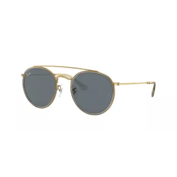 Ray-Ban RB3647N Round Double Bridge Saulesbrilles ar Vara Rāmi un Gaiši Zilas Gradienta Lēcas 51mm