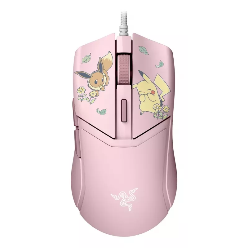 Razer Cobra – Pikachu & Eevee Edition vadu spēļu pele, 8500 DPI optiskais sensors, Chroma RGB apgaismojums, 6 programmējamas pogas, simetriska labās rokas forma