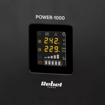 Rebel POWER-1000 sienas avārijas barošanas bloks – tīra sinusoidālā viļņa invertors ar 12V uzlādes funkciju, 230V, 1000VA/700W