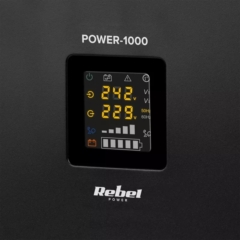 Rebel POWER-1000 sienas avārijas barošanas bloks – tīra sinusoidālā viļņa invertors ar 12V uzlādes funkciju, 230V, 1000VA/700W