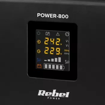 Rebel POWER-800 Sienas avārijas barošanas bloks – tīra sinusoidāla viļņa invertors ar 12V uzlādes funkciju, 230V, 800VA/500W
