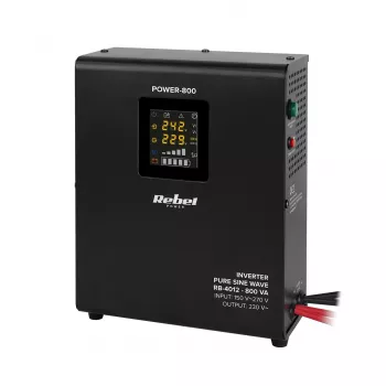 Rebel POWER-800 Sienas avārijas barošanas bloks – tīra sinusoidāla viļņa invertors ar 12V uzlādes funkciju, 230V, 800VA/500W