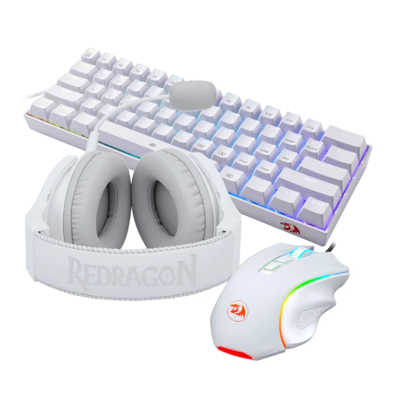 REDRAGON 3-in-1 vadu spēļu komplekts - tastatūra, pele, austiņas - balts