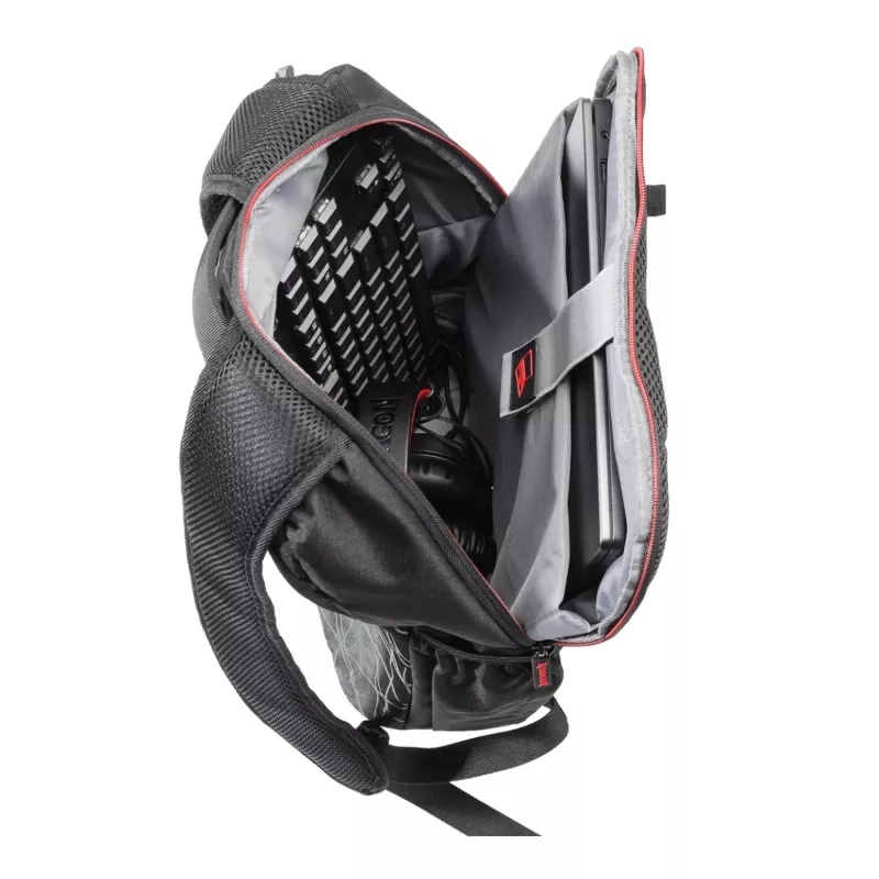 REDRAGON AENEAS 15 spēļu mugursoma - ūdensizturīgs poliesters, polsterēts 15.6 inch klēpjdatora nodalījums, melna ar sarkanām detaļām