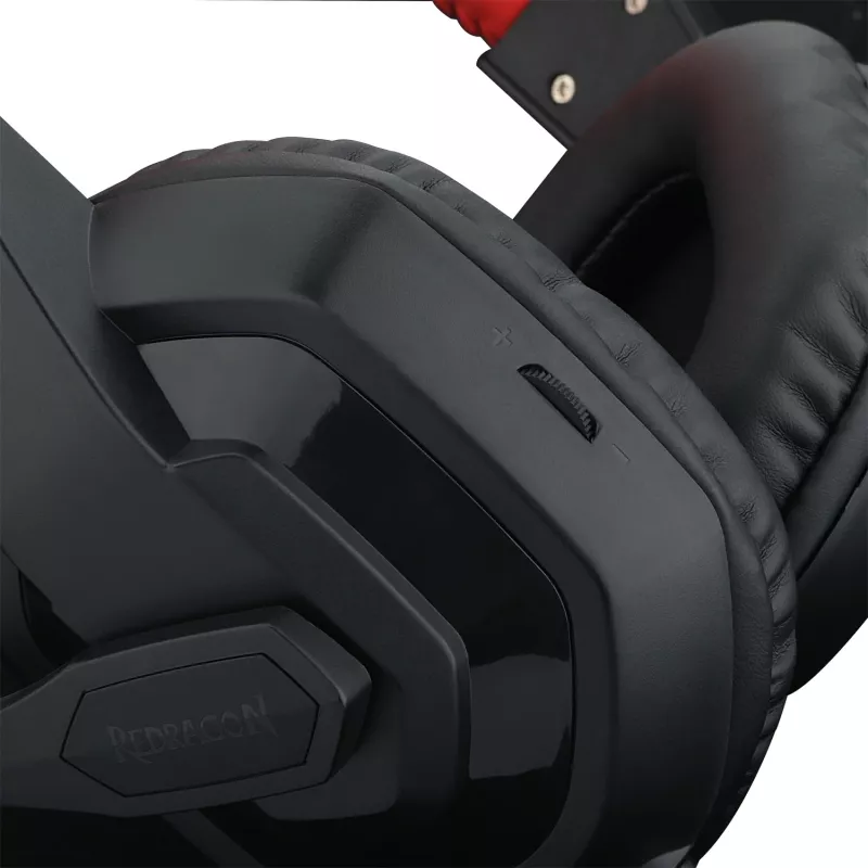 REDRAGON ARES Over-Ear vadu spēļu austiņas ar sarkanu LED, visvirzienu mikrofons, 40mm draiveri, 3.5mm ligzda, melna