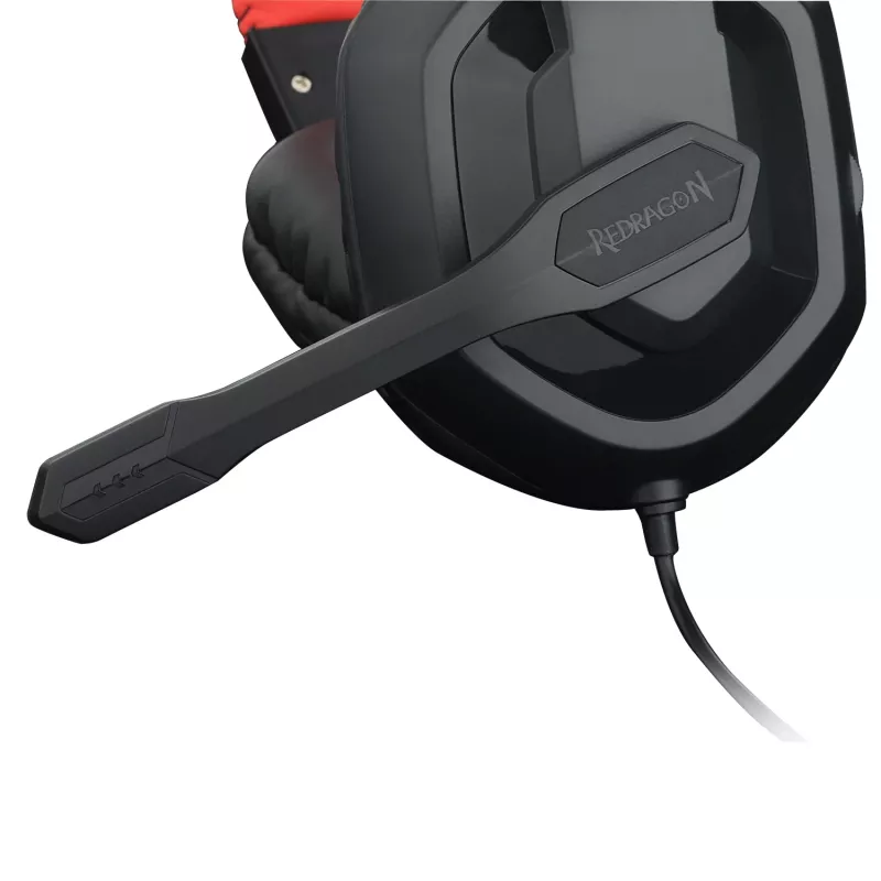 REDRAGON ARES Over-Ear vadu spēļu austiņas ar sarkanu LED, visvirzienu mikrofons, 40mm draiveri, 3.5mm ligzda, melna