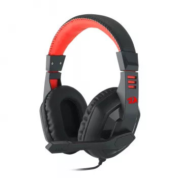 REDRAGON ARES Over-Ear vadu spēļu austiņas ar sarkanu LED, visvirzienu mikrofons, 40mm draiveri, 3.5mm ligzda, melna