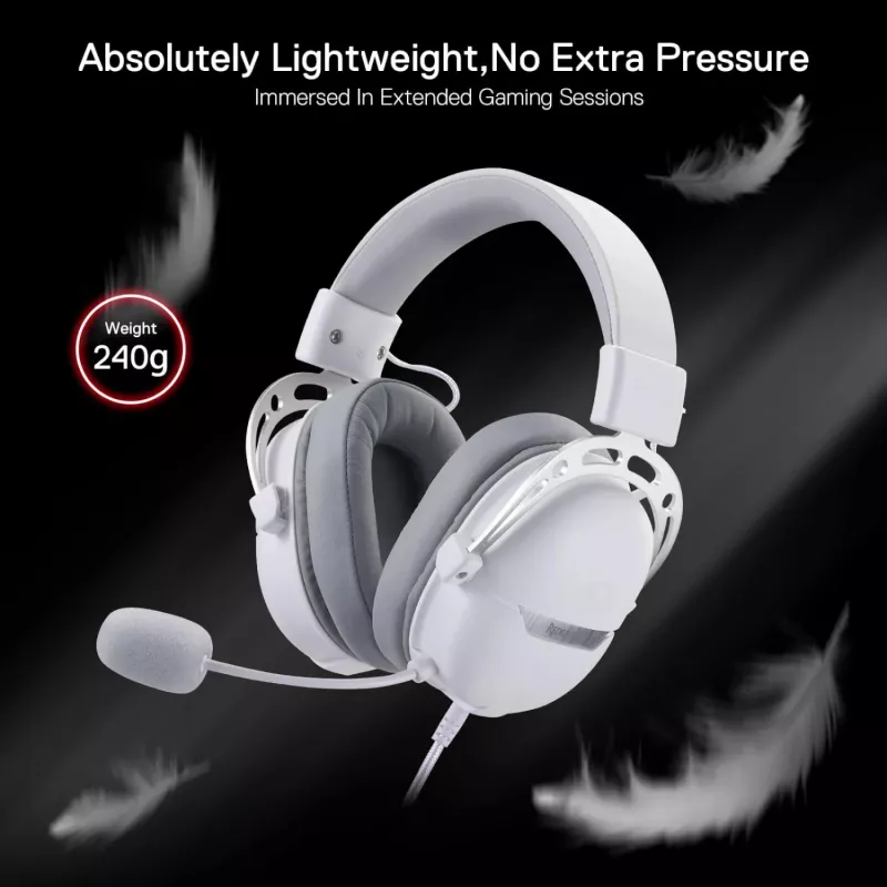 REDRAGON AURORA Over-Ear Gaming austiņas - Balta (50mm draiveri, RGB LED, noņemams mikrofons)