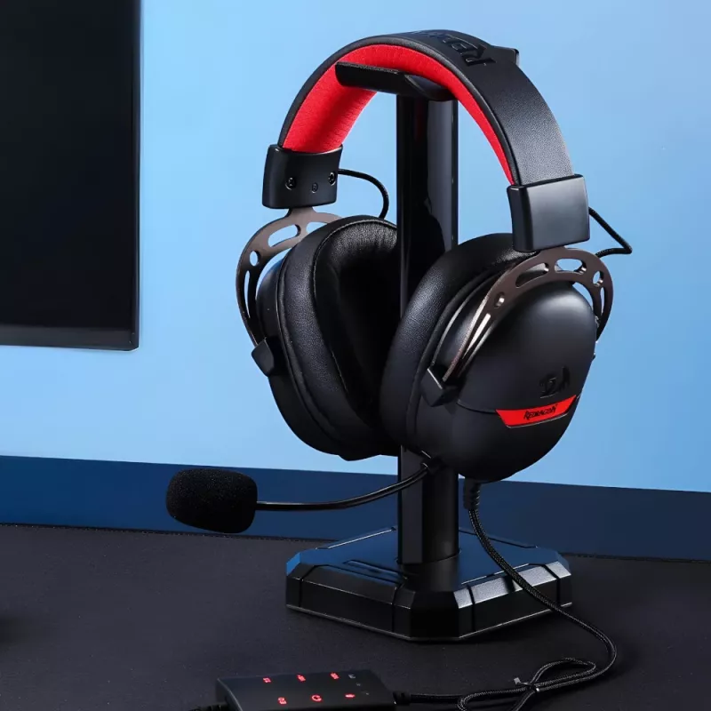 REDRAGON AURORA Over-Ear Gaming Headset ar 50mm draiveriem, RGB LED, noņemams mikrofons - Melns