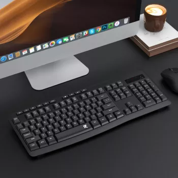 Redragon BK-7367 pilna izmēra ergonomiska bezvadu membrānas biroja tastatūra - melna