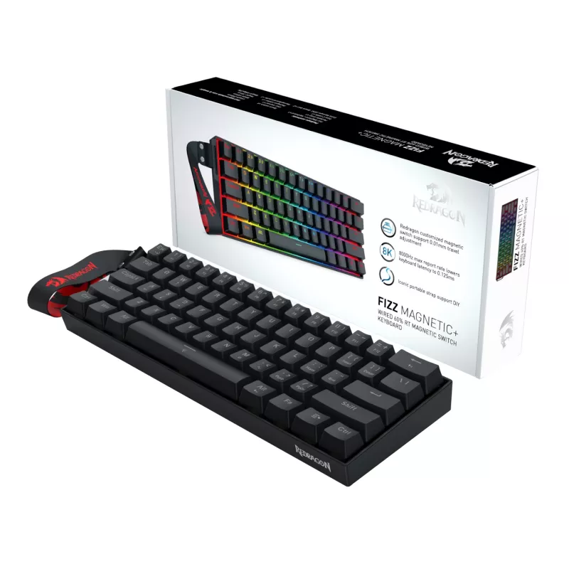 Redragon FIZZ Magnetic Plus 60% RGB spēļu tastatūra - Melna